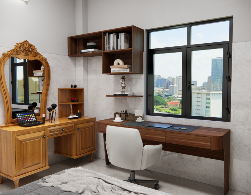 Bàn giao dự án thiết kế phòng ngủ cho nhà chị Oanh, TP.HCM Góc làm việc và học tập