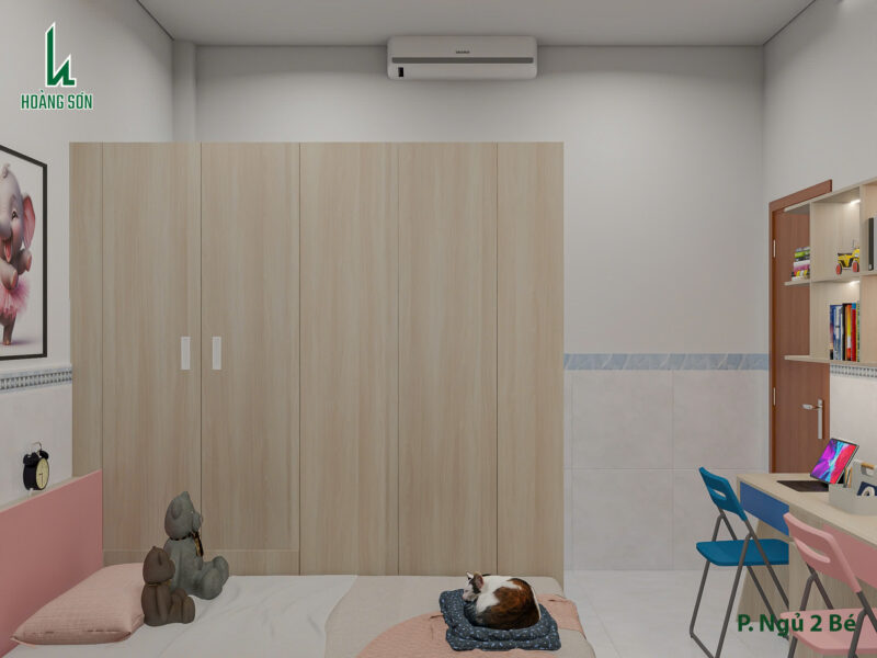 Bàn giao dự án thiết kế phòng ngủ hai bé cho nhà anh Kiên Củ Chi Tủ quần áo cao kịch trần giúp tiết kiệm diện tích