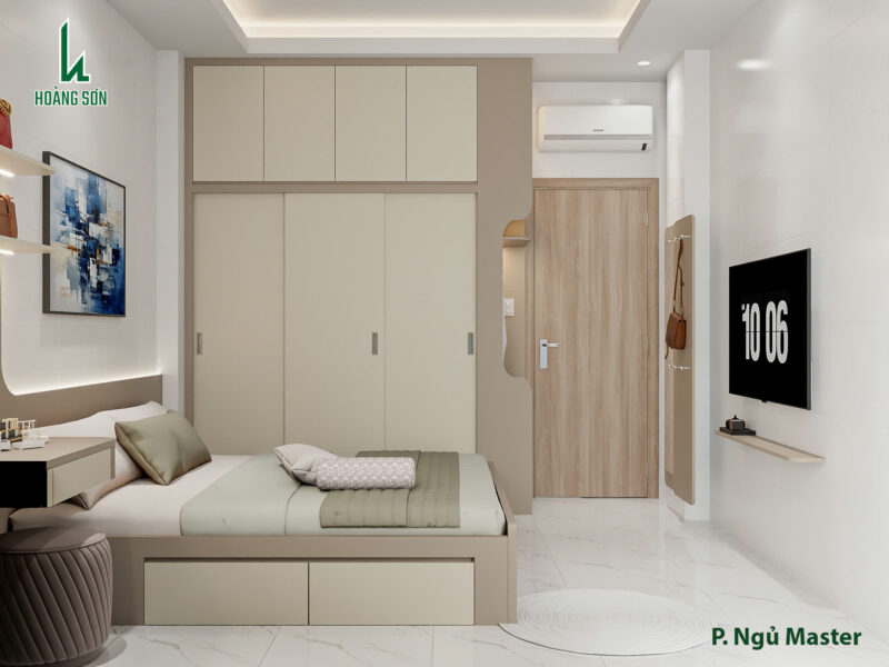 Bàn giao dự án thiết kế phòng ngủ cho nhà anh Nhân quận 3, TP.HCM Hệ tủ quần áo cao kịch trần giúp tiết kiệm diện tích một cách tối đa