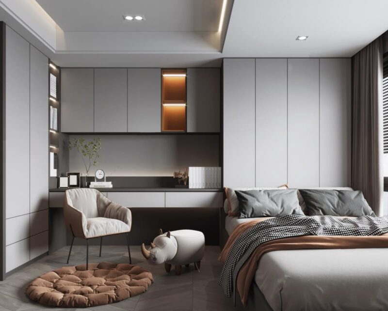 Các mẫu thiết kế phòng ngủ 15m2 cho nam công năng, hiện đại Phòng ngủ nam 15m2 có bàn làm việc