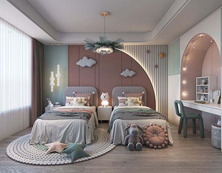 Các mẫu thiết kế phòng ngủ cho 2 người công năng và tiện lợi Thiết kế phòng ngủ cho 2 bé gái