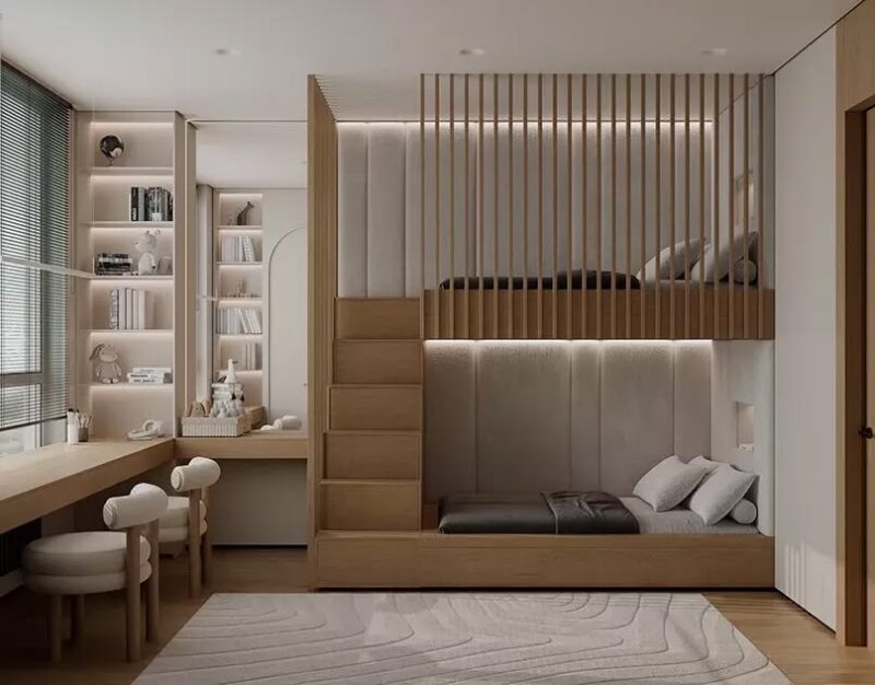 Tổng hợp các mẫu thiết kế phòng ngủ giường tầng cho bé đẹp, hiện đại và an toàn Thiết kế phòng ngủ giường tầng cho bé