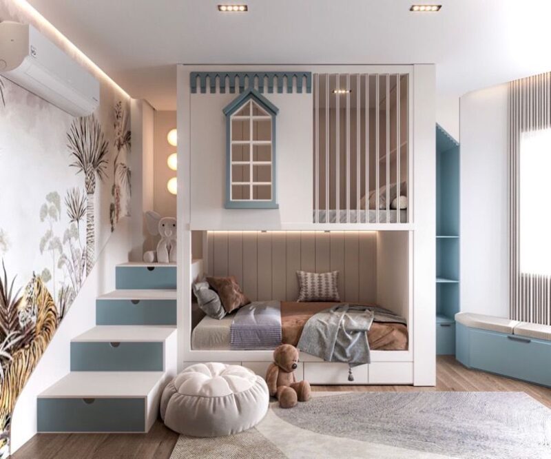 Tổng hợp các mẫu thiết kế phòng ngủ giường tầng cho bé đẹp, hiện đại và an toàn Thiết kế phòng ngủ giường tầng cho bé