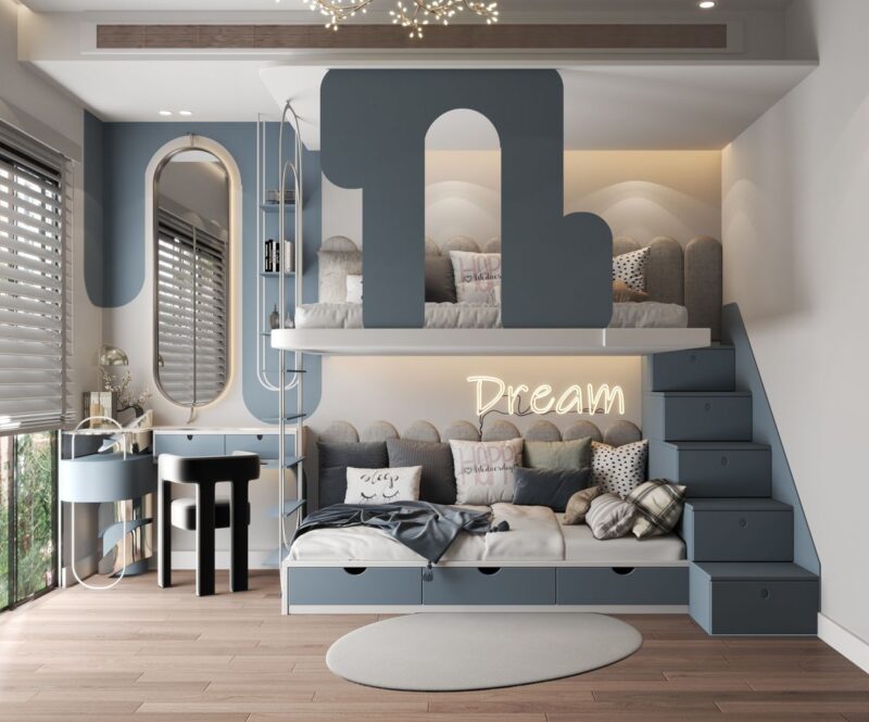Tổng hợp các mẫu thiết kế phòng ngủ giường tầng cho bé đẹp, hiện đại và an toàn Thiết kế phòng ngủ giường tầng cho bé