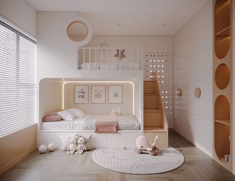 Tổng hợp các mẫu thiết kế phòng ngủ giường tầng cho bé đẹp, hiện đại và an toàn Thiết kế phòng ngủ giường tầng cho bé