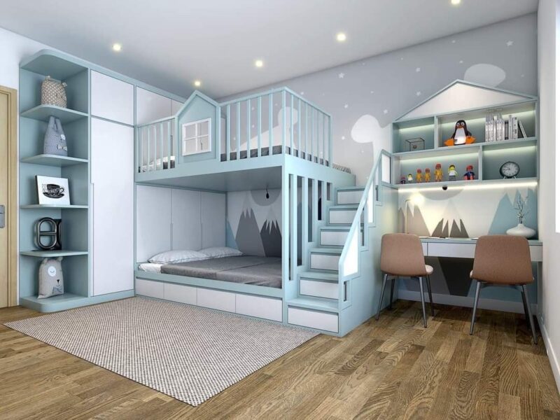 Tổng hợp các mẫu thiết kế phòng ngủ giường tầng cho bé đẹp, hiện đại và an toàn Thiết kế phòng ngủ giường tầng cho bé