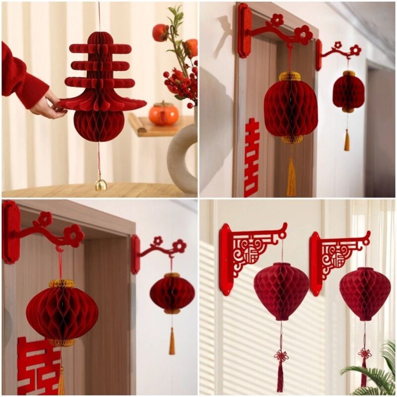 Trang trí cửa ra vào với đèn lồng và vòng decor