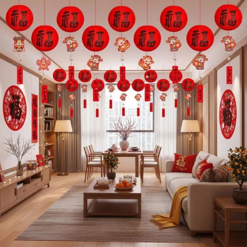 Gợi ý trang trí phòng khách đón Trung Thu đẹp, ấn tượng Trang trí phòng khách bằng đèn lồng Trung Thu