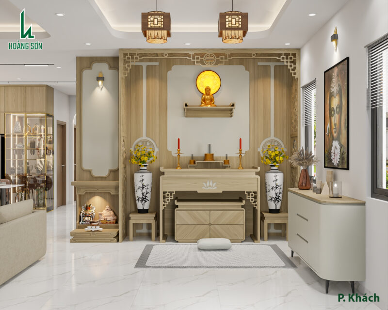 Bàn giao dự án thiết kế phòng khách cho nhà chị Mai Ca - Vũng Tàu Vách ngăn và khu vực thờ cúng