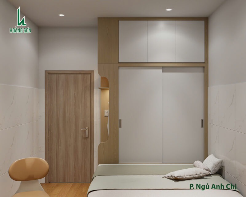 Dự án thiết kế phòng ngủ cho nhà anh Lữ quận 12, TP.HCM Tủ quần áo cao kịch trần cánh lùa