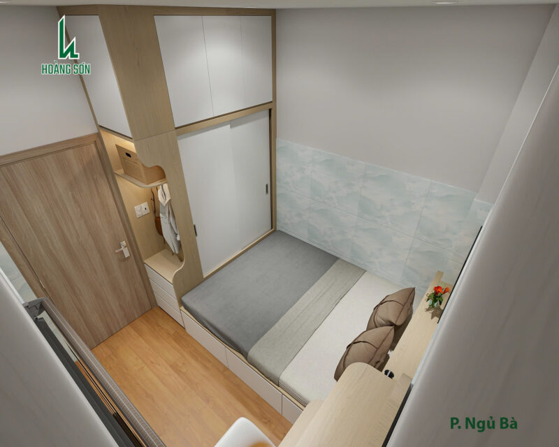 Dự án thiết kế phòng ngủ cho nhà anh Lữ quận 12, TP.HCM Bàn trang điểm kết hợp với bàn làm việc