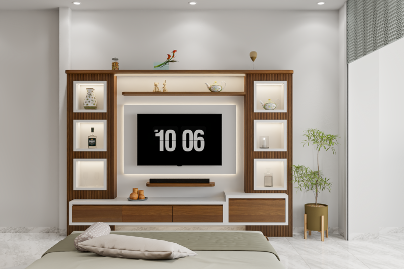 Bàn giao dự án thiết kế phòng ngủ cho nhà anh Hội Tân Phú, TP.HCM Kệ tivi kết hợp kệ lưu trữ