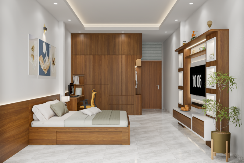 Tủ quần áo cao kịch trần giúp tận dụng tối đa không gian lưu trữ