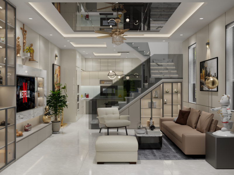 Khu vực cầu thang kết nối phòng khách 