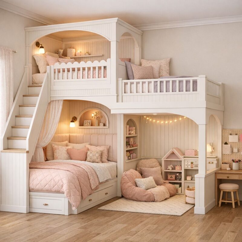 Tổng hợp các mẫu giường tầng cho bé gái đẹp, dễ thương dẫn đầu xu hướng Giường tầng cho bé gái