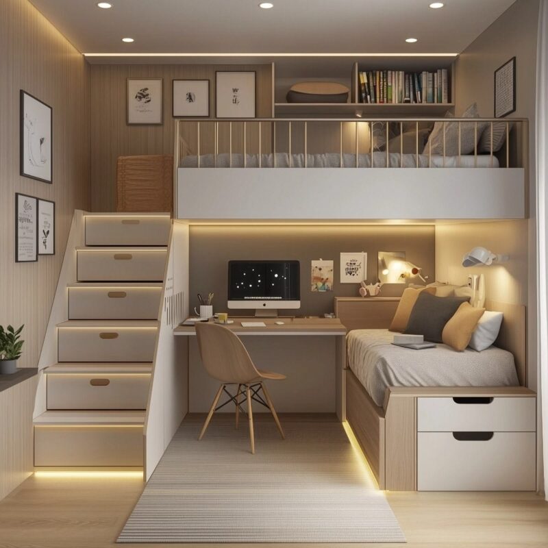 Tổng hợp các mẫu giường tầng cho người lớn hiện đại, công năng Giường tầng cho người lớn