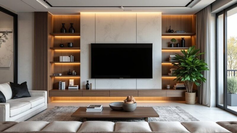 25++ mẫu kệ tivi kết hợp với tủ trang trí đẹp hiện đại nhất năm 2026 Mẫu kệ tivi kết hợp với tủ trang trí