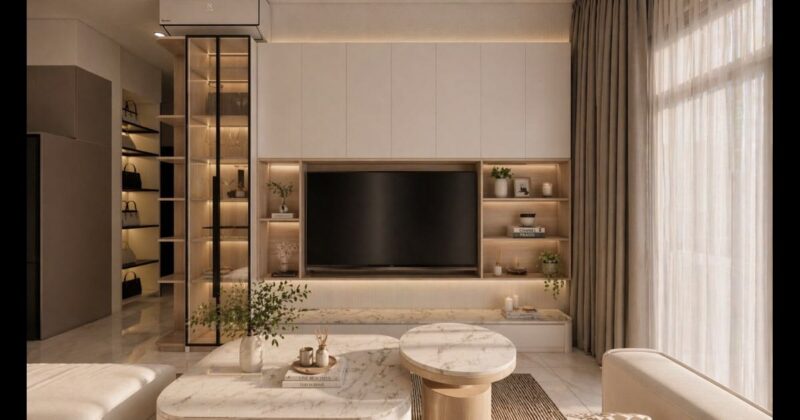 25++ mẫu kệ tivi kết hợp với tủ trang trí đẹp hiện đại nhất năm 2026 Mẫu kệ tivi kết hợp với tủ trang trí