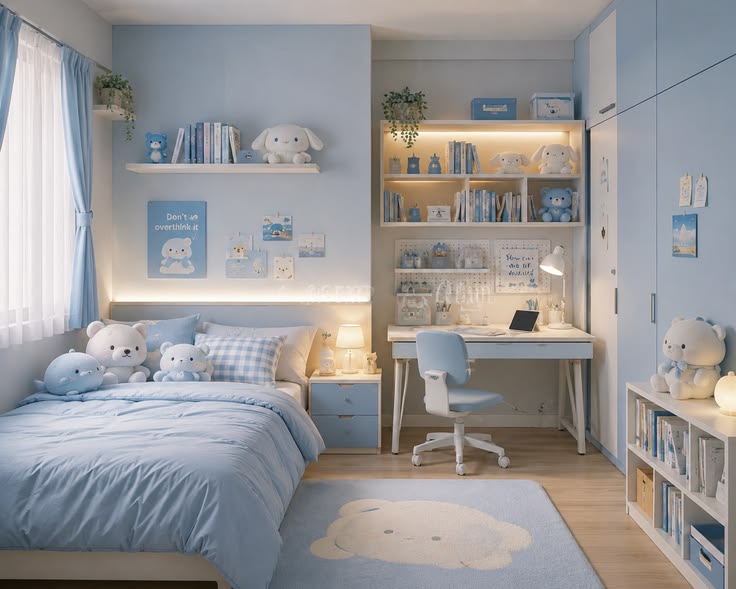 Mẫu phòng ngủ đẹp màu xanh