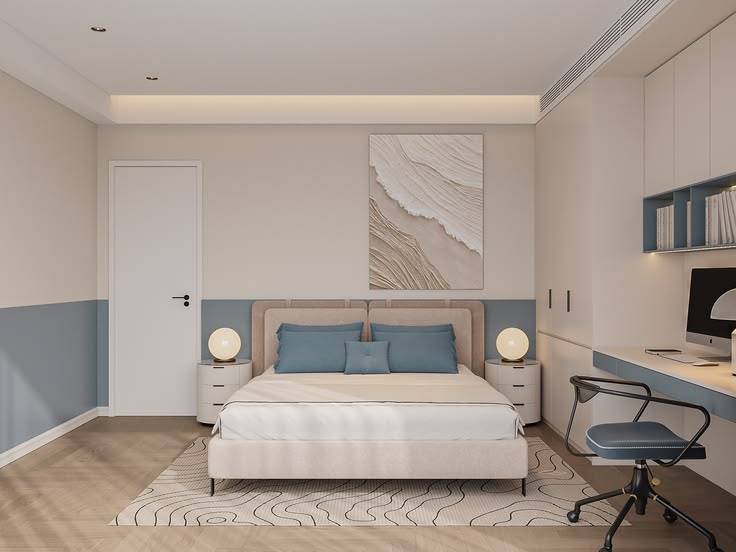 Mẫu phòng ngủ đẹp màu xanh