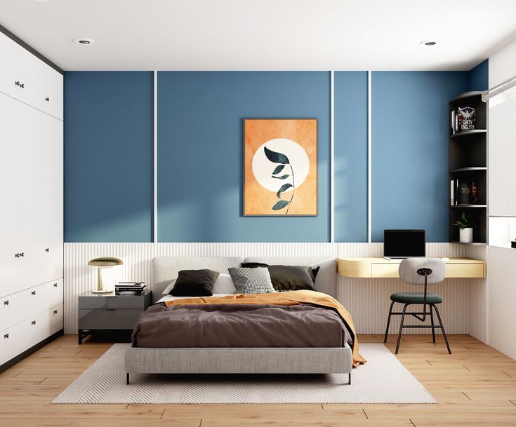 Mẫu phòng ngủ đẹp màu xanh