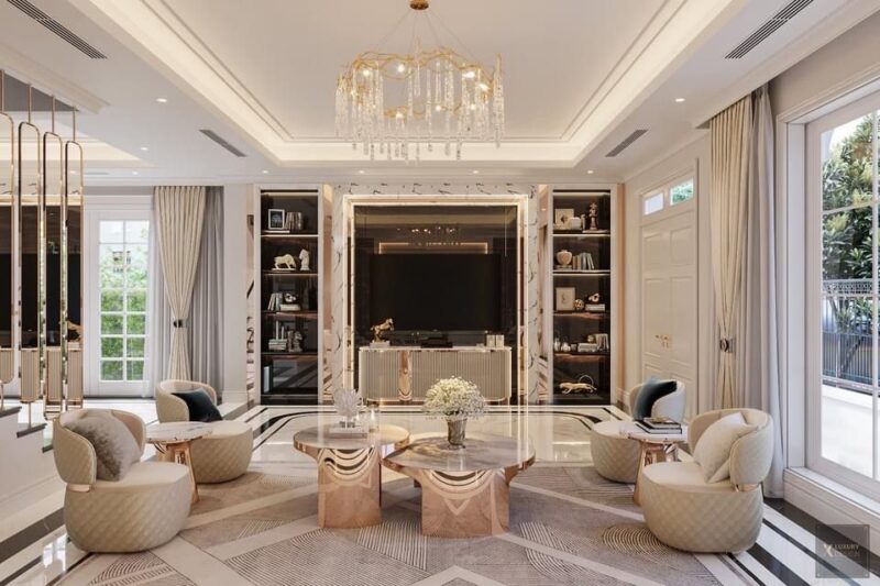 40++ Mẫu thiết kế phòng khách phong cách luxury dẫn đầu xu hướng 2026 Phòng khách phong cách luxury