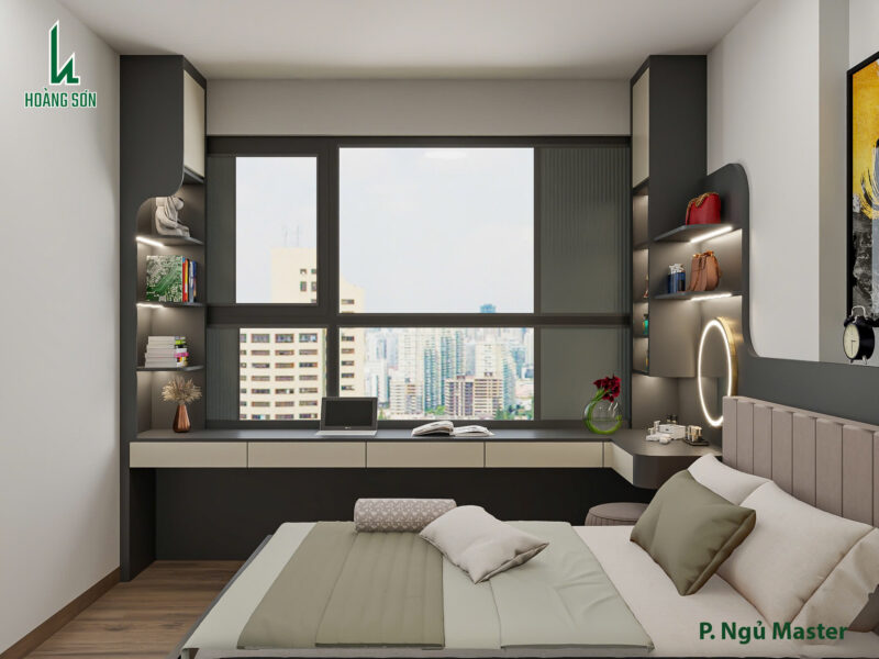 Dự án thiết kế phòng ngủ cho nhà chị Dương quận 12, TP.HCM Bàn làm việc tận dụng khu vực cửa sổ