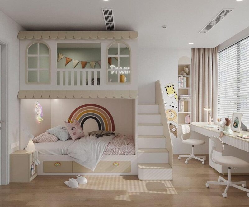 Kinh nghiệm khi thiết kế giường tầng cho bé an toàn và công năng Thiết kế giường tầng cho bé