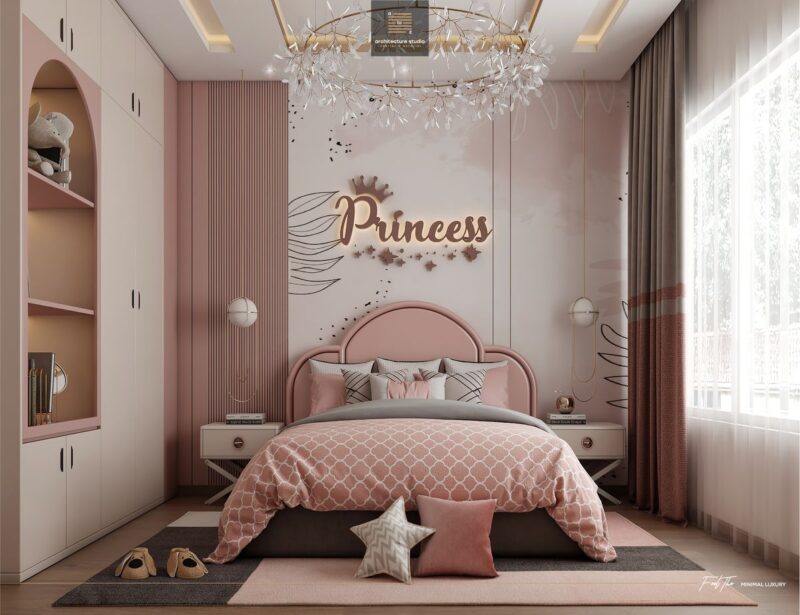 Thiết kế phòng ngủ 20m2 cho bé gái