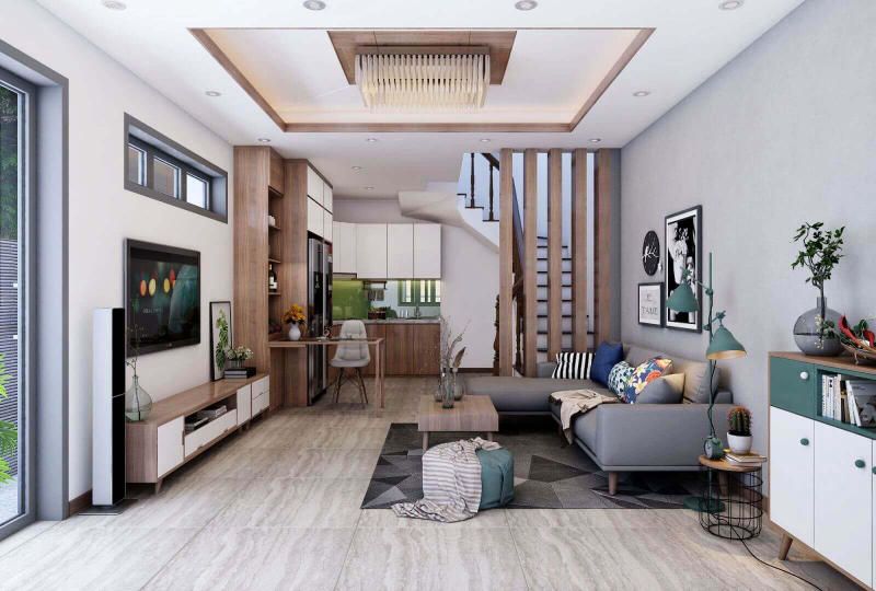 Vách ngăn phòng khách kết hợp kệ tivi 