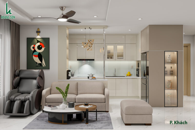Bàn giao dự án thiết kế phòng khách cho nhà anh Ngân quận 7, TP.HCM Sofa và bàn trà