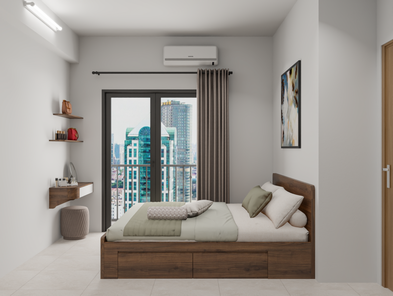 Bàn giao dự án thiết kế phòng ngủ cho nhà anh Tú Bình Tân, TP.HCM Sử dụng bàn trang điểm treo tường gọn nhẹ