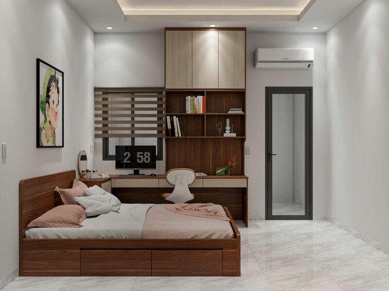 Bàn làm việc – Thiết kế liền kệ sách tiện nghi