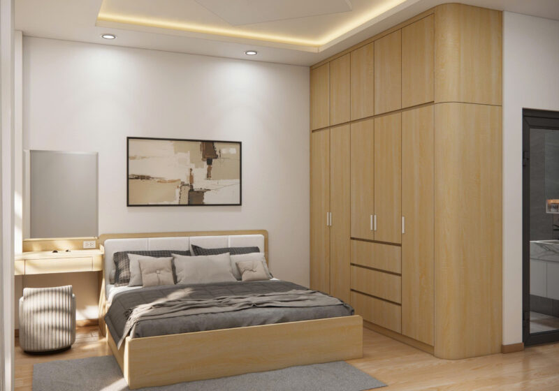 Bàn giao dự án thiết kế phòng ngủ cho nhà anh Trung quận 12 Tủ quần áo cao kịch trần tối ưu không gian lưu trữ