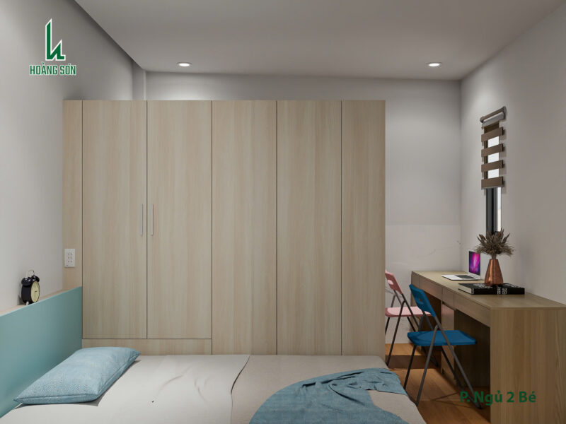Dự án thiết kế phòng ngủ cho 2 bé nhà chị Xuyên Tủ quần áo kết hợp vách ngăn tiện dụng