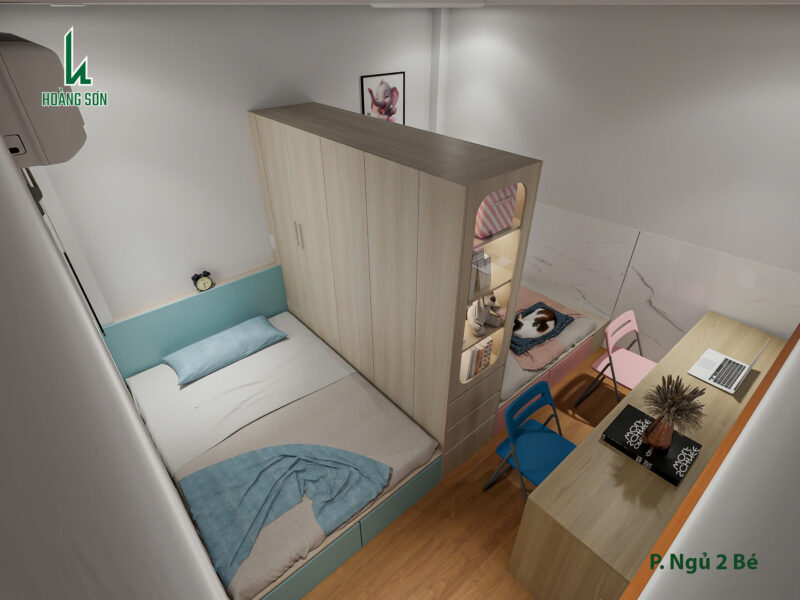 Dự án thiết kế phòng ngủ cho 2 bé nhà chị Xuyên Hệ kệ trang trí tạo điểm nhấn sáng tạo