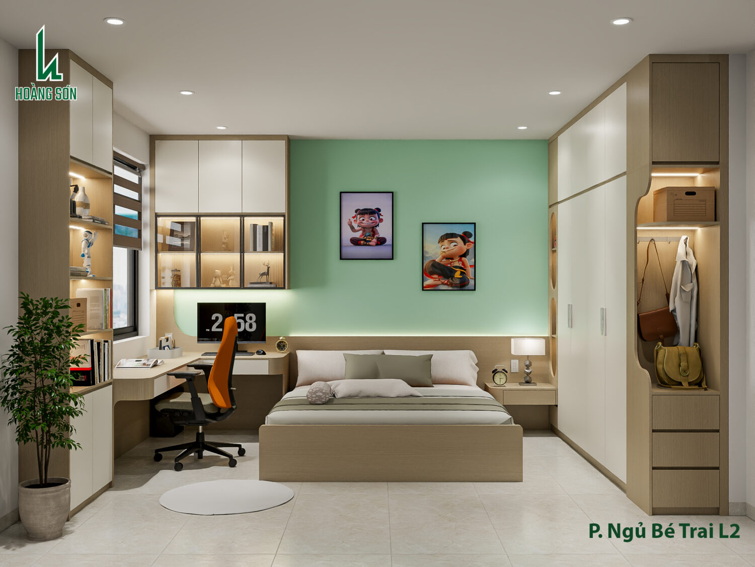 Bàn giao dự án thiết kế phòng ngủ cho nhà chị Huyền quận 9, TP.HCM Hệ kệ sách trang trí – Hiện đại và sinh động