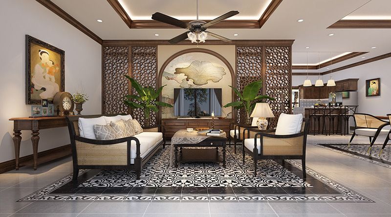 15+ Mẫu phòng khách Indochine đẹp, đậm chất Á Đông Mẫu phòng khách Indochine