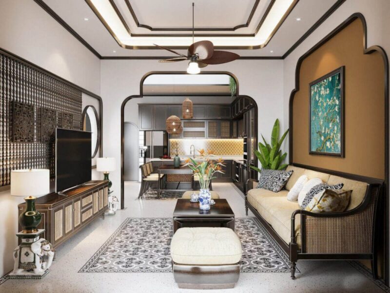 15+ Mẫu phòng khách Indochine đẹp, đậm chất Á Đông Mẫu phòng khách Indochine