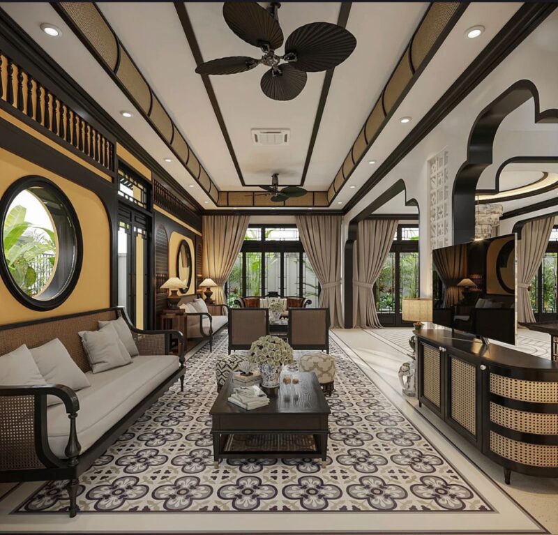 15+ Mẫu phòng khách Indochine đẹp, đậm chất Á Đông Mẫu phòng khách Indochine