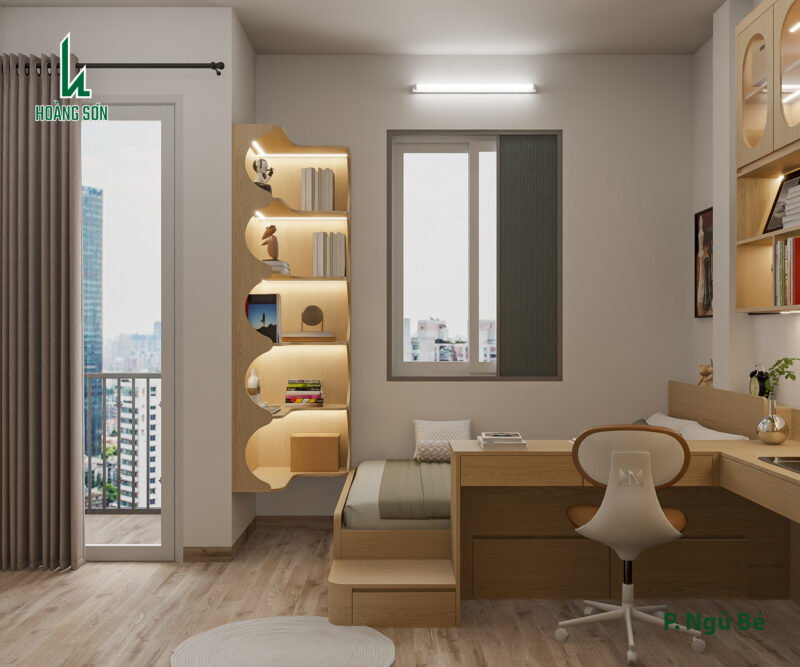 Bàn giao dự án thiết kế phòng ngủ cho bé nhà anh Bảo quận 9 Bàn học được thiết kế thông minh và tiện nghi