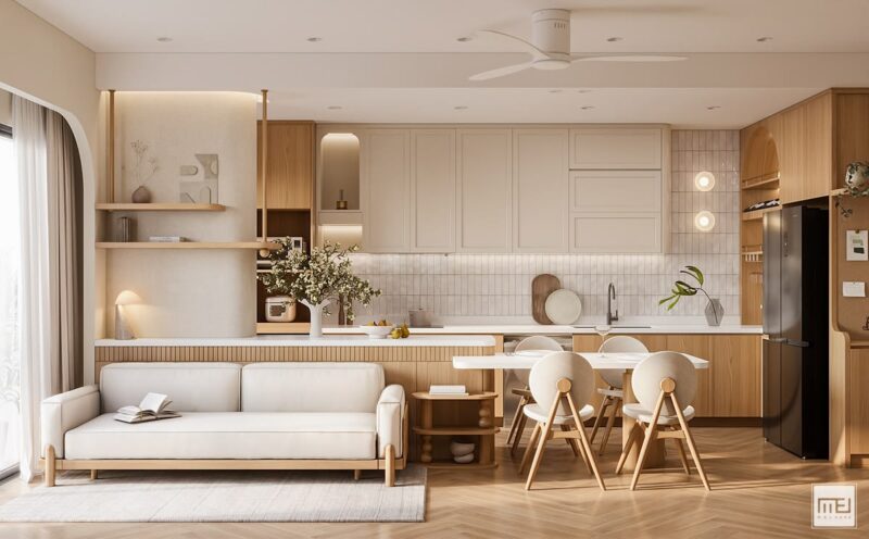 Phòng khách liền bếp 25m2