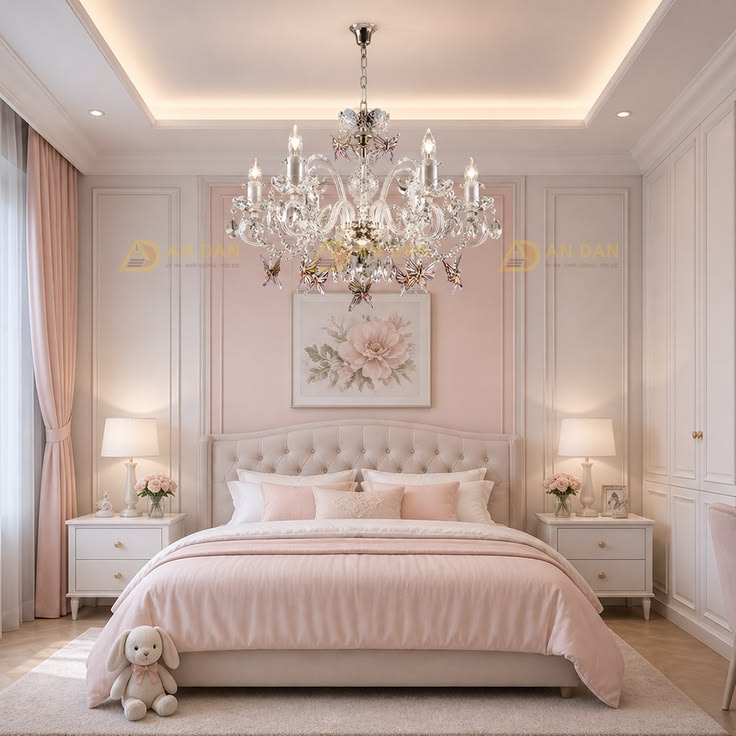 Phòng ngủ nữ trắng hồng
