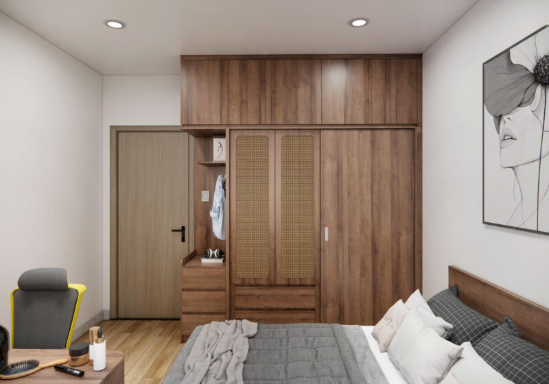 Dự án thiết kế phòng ngủ cho nhà anh Nghĩa quận 8, TP.HCM Tủ quần áo kịch trần tối ưu lưu trữ