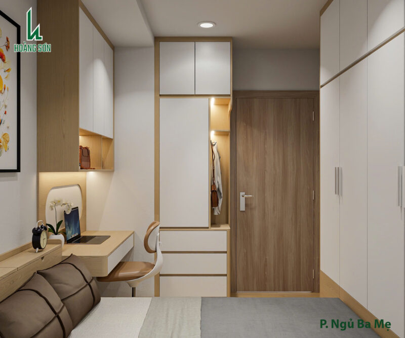 Bàn giao dự án thiết kế phòng ngủ cho nhà chị Huyền Tủ quần áo cao kịch trần giúp tiết kiệm diện tích tối đa