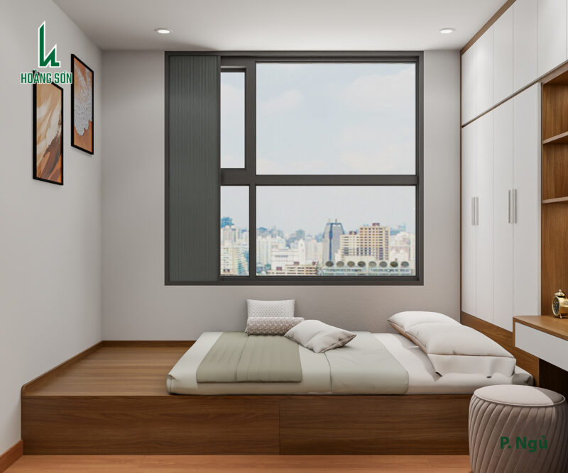 Giường ngủ – Thiết kế dạng bục thấp, tối ưu diện tích